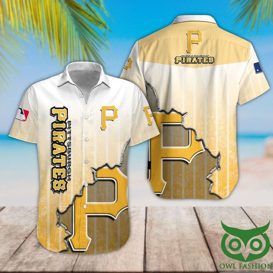 29 Pittsburgh Pirates White Yellow Logo Hawaiian Shirt