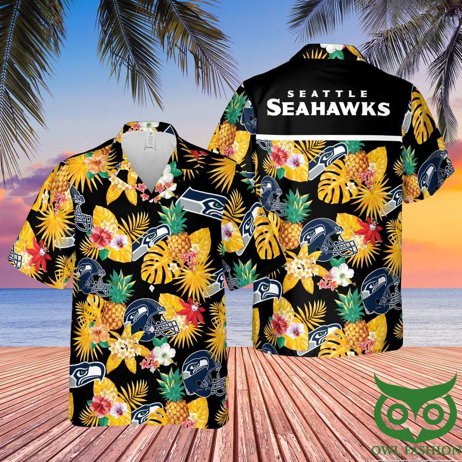 48 NFL Seattle Seahawks Tropical Pineapple Black Hawaiian Shirt and Shorts