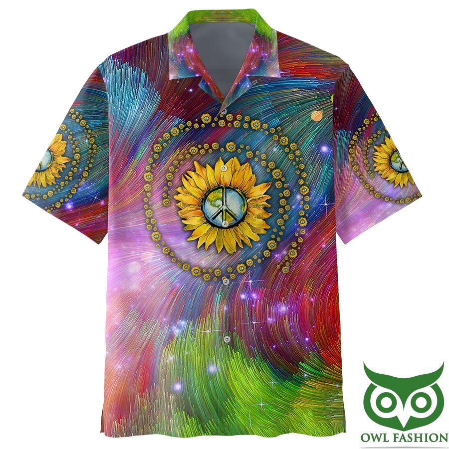 38 Spiritual Hippie Peace Sign Sunflower Psychedelic Trippy Hawaiian Shirt