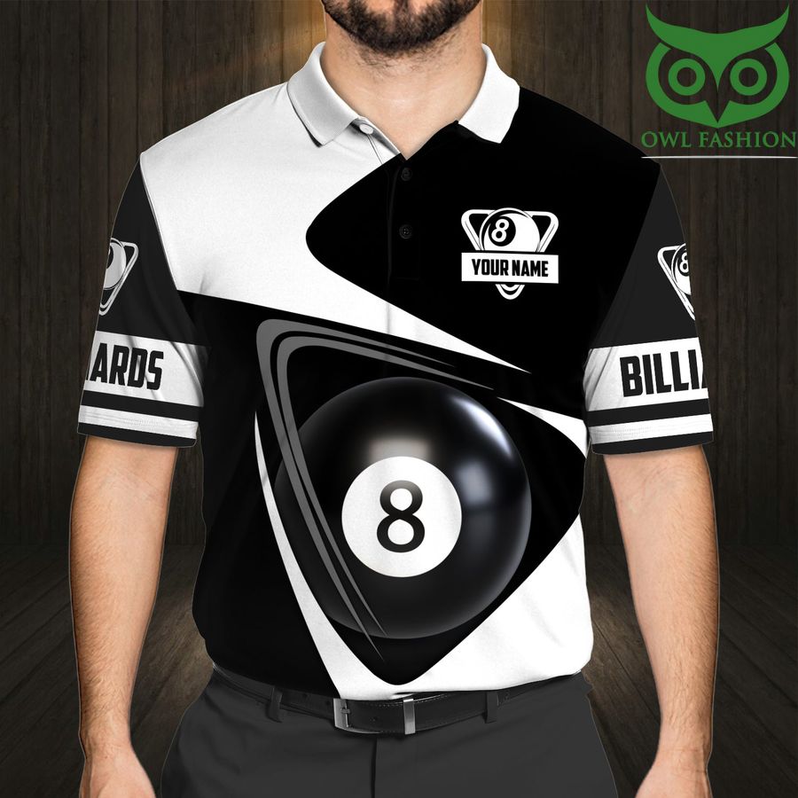 45 BILLIARD 8 Ball black white Personalized Name 3D Polo Shirt