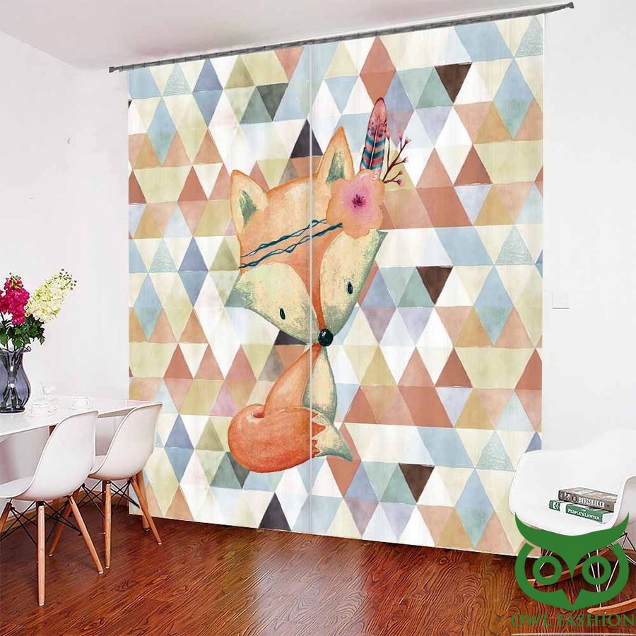 13 Colored Geometric Triangles With Fox Windows Curtain