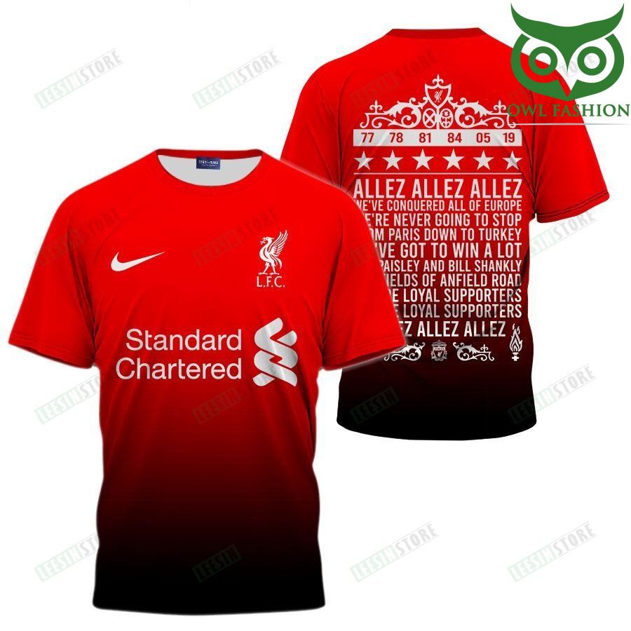 58 Liverpool FC Nike Standard Chartered Allez Allez Allez red 3D printed shirt