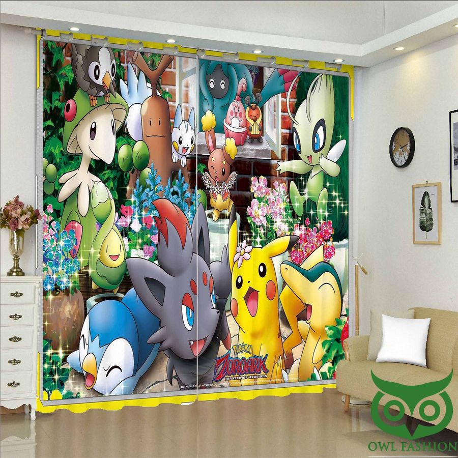 51 Happy Forest Pikachu With Friends Window Curtain