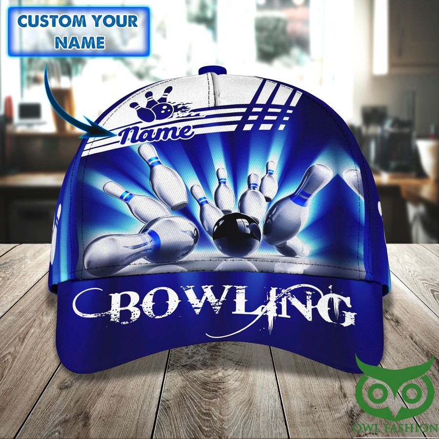 3 Custom Name Bowling Blue Classic Cap