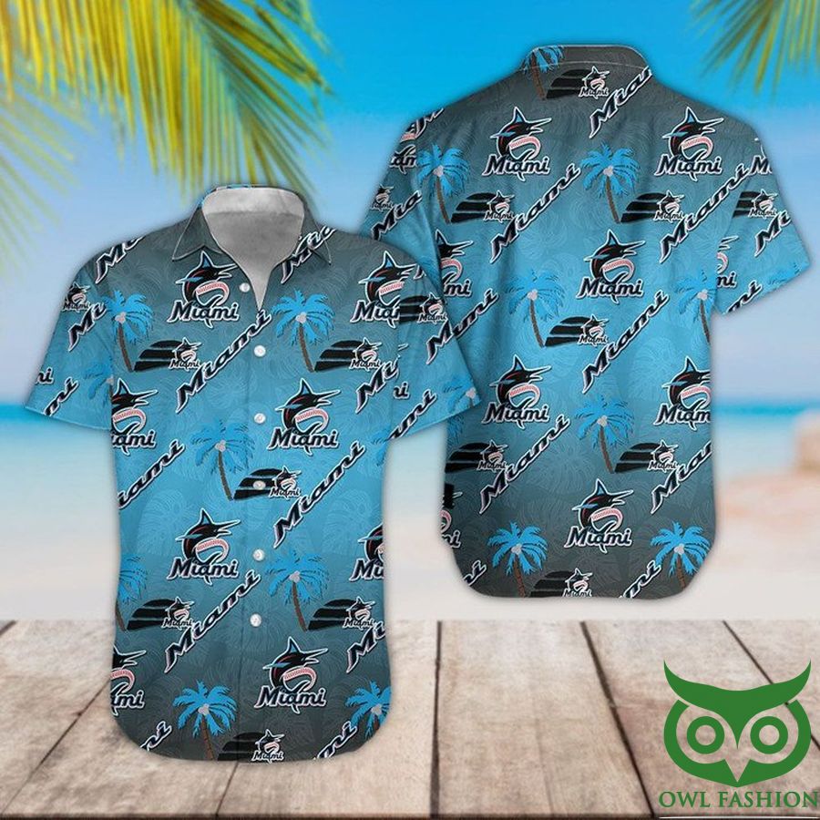 49 Miami Marlins Light Dark Blue Gradient Hawaiian Shirt