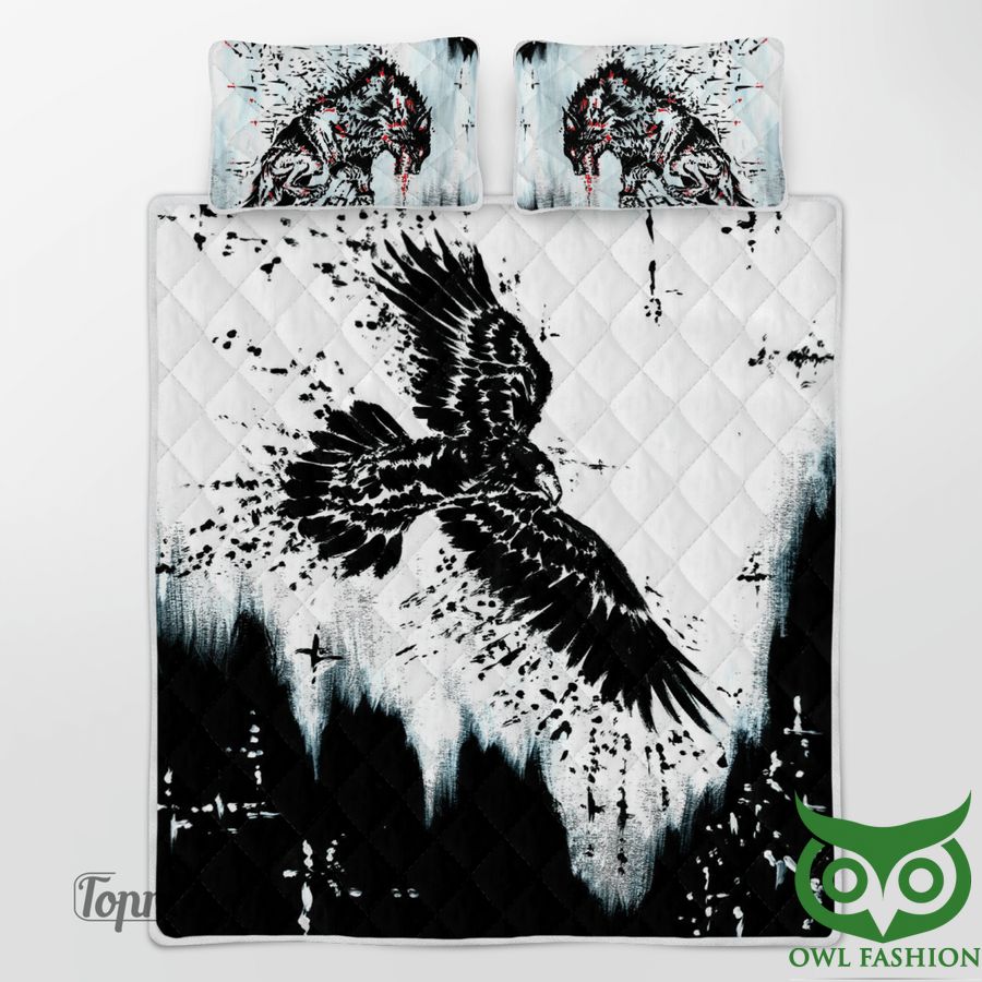 110 Viking Eagle Crow Wolf Blood Quilt Bedding Set