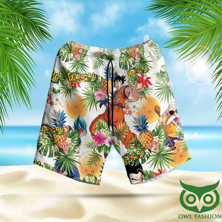 7 Dragon Ball White Pineapples Green Leaves Hawaiian Shirt and Shorts