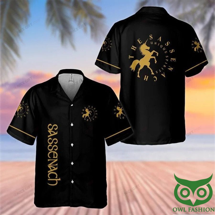 64 Sassenach Black with Yellow Symbols Hawaiian Shirt