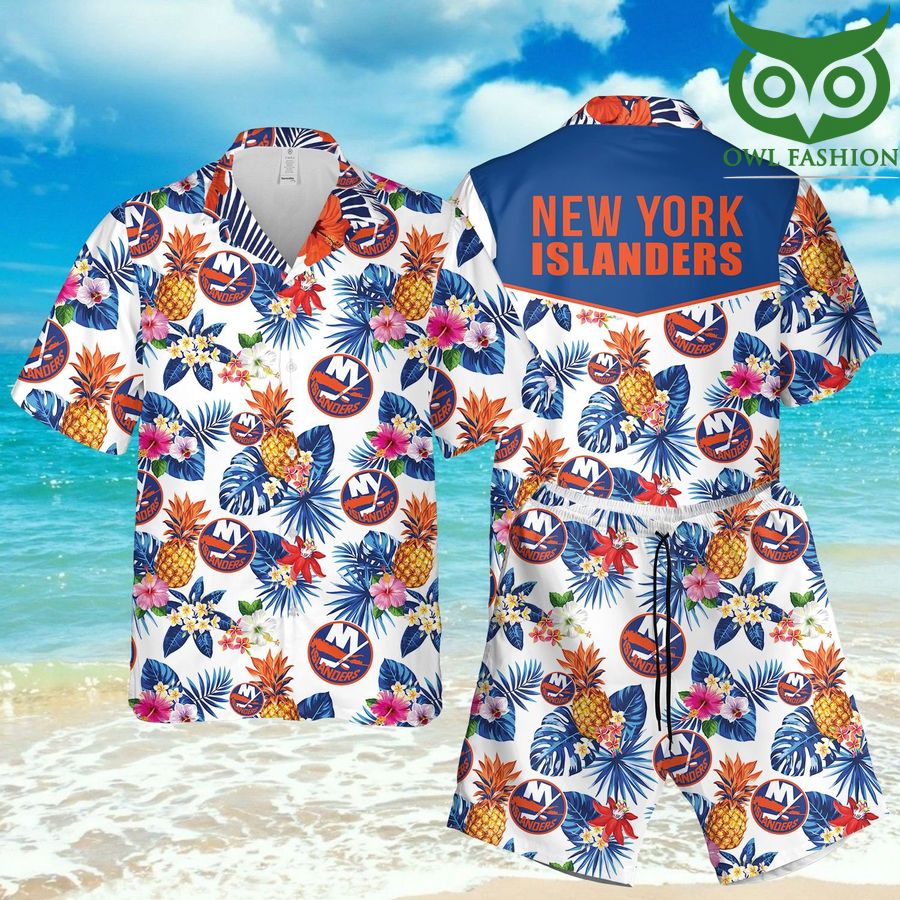 65 New York Islanders blue floral pineapple Hawaiian Shirt