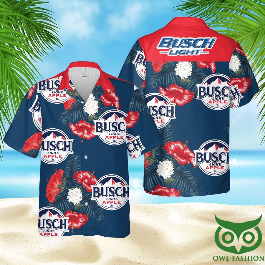 78 Busch Light Apple Red Flower Dark Blue Hawaiian Shirt and Shorts