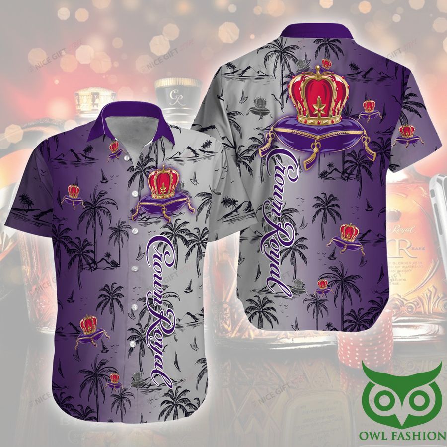 60 Crown Royal Half Gray Half Purple Hawaiian Shirt