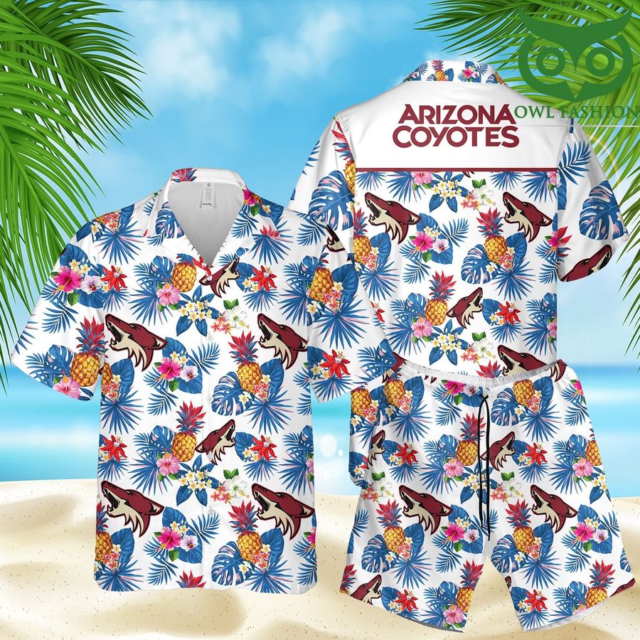 41 Arizona Coyotes logo pattern blue floral Hawaiian Shirt