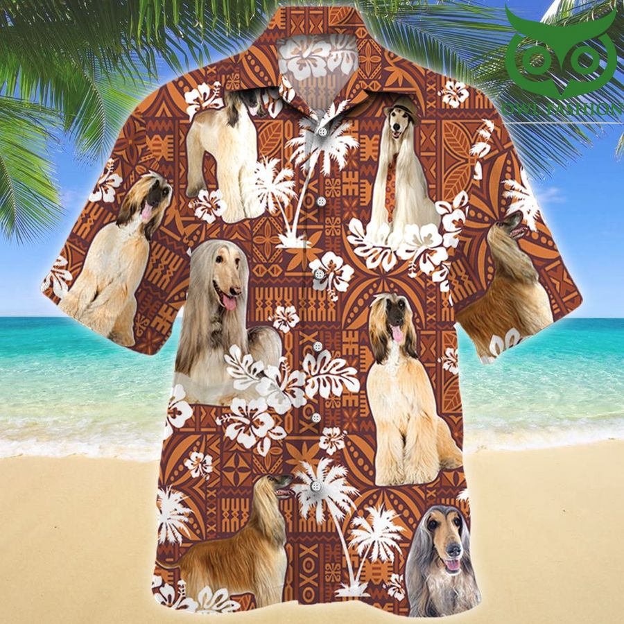 61 Afghan Hound Dog Red Tribal Pattern Hawaiian Shirt