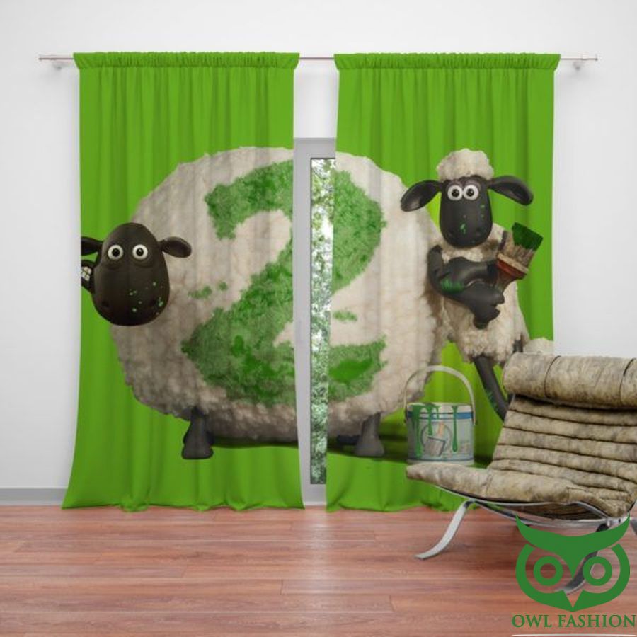 44 Shaun The Sheep Movie Green Window Curtain