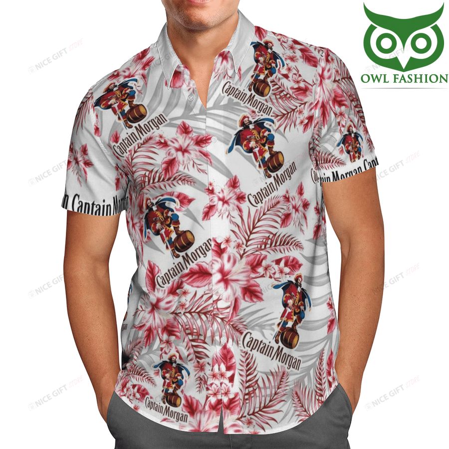 78 Captain Morgan tropical red flower Hawaii 3D Shirt