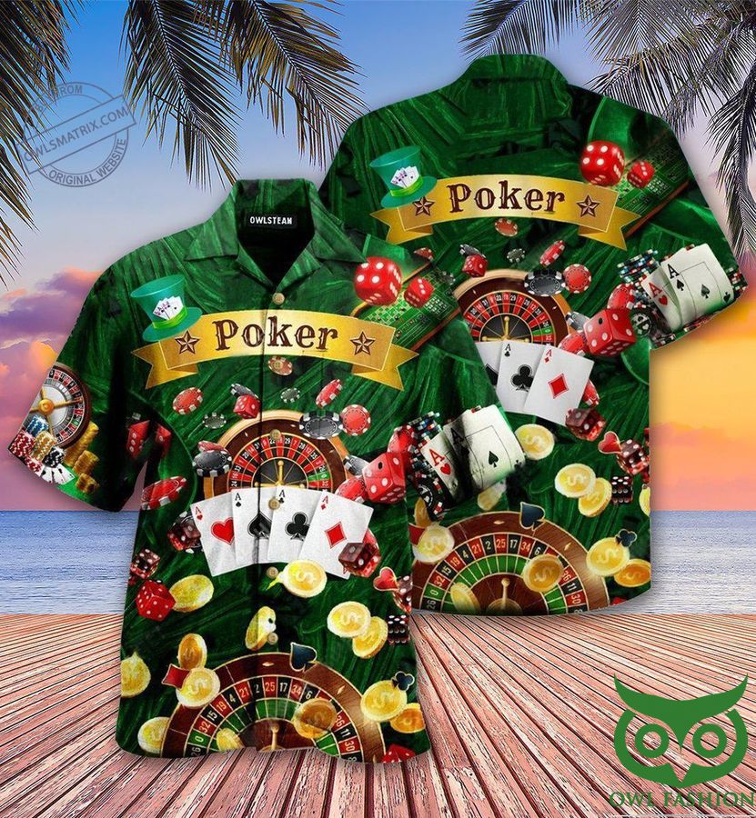 2 Gambling Born To Play Poker Forced To Work Green Hawaiian Shirt