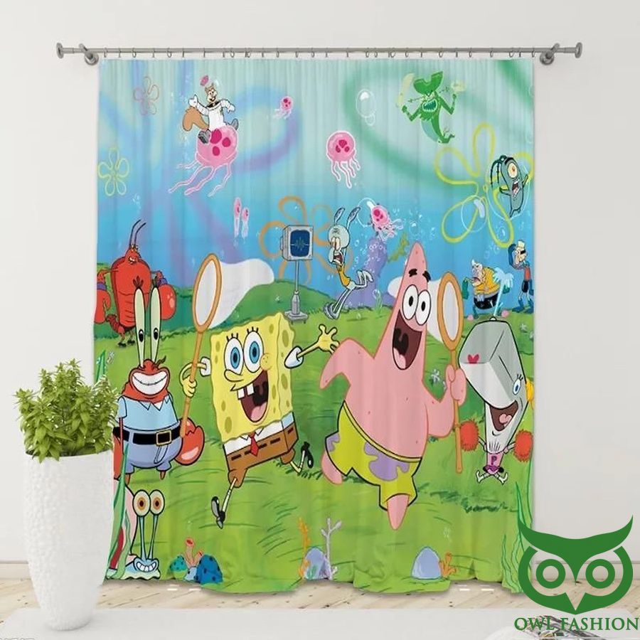 11 Spongebob Adventure With Friend Grass Window Curtain