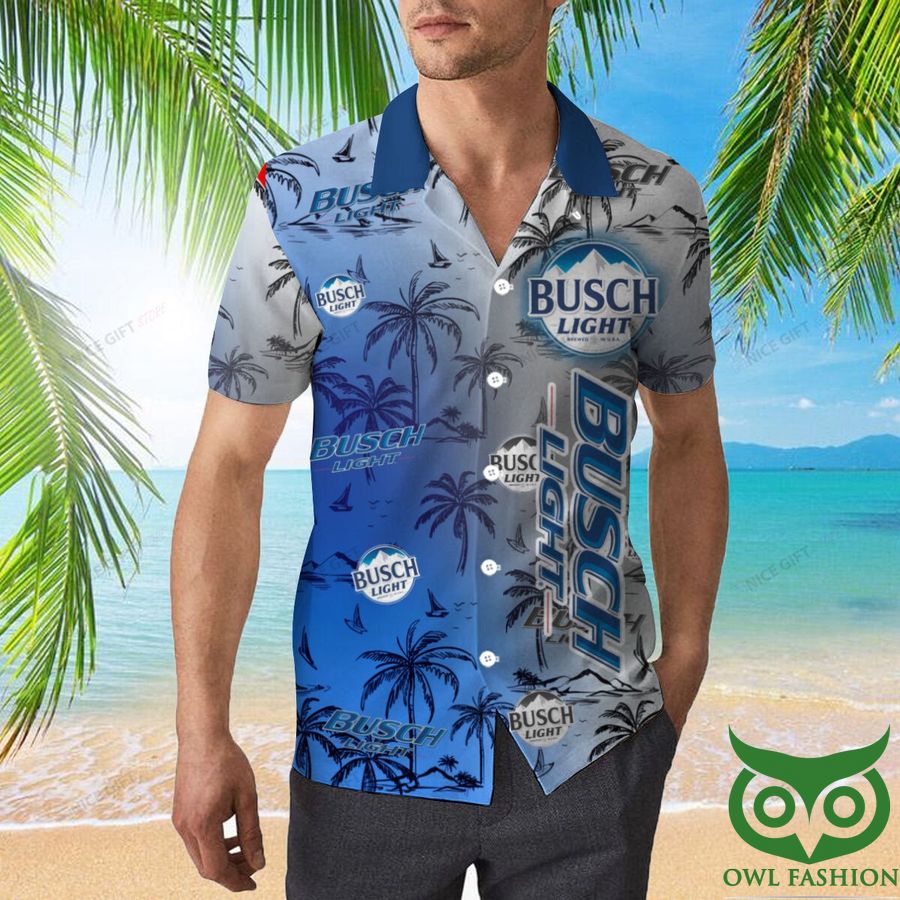 88 Busch Light Half Blue Half Gray Logo Hawaiian Shirt