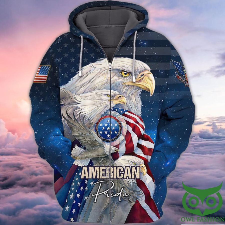 71 America Blue Galaxy Night Eagle and Flag 3D Hoodie