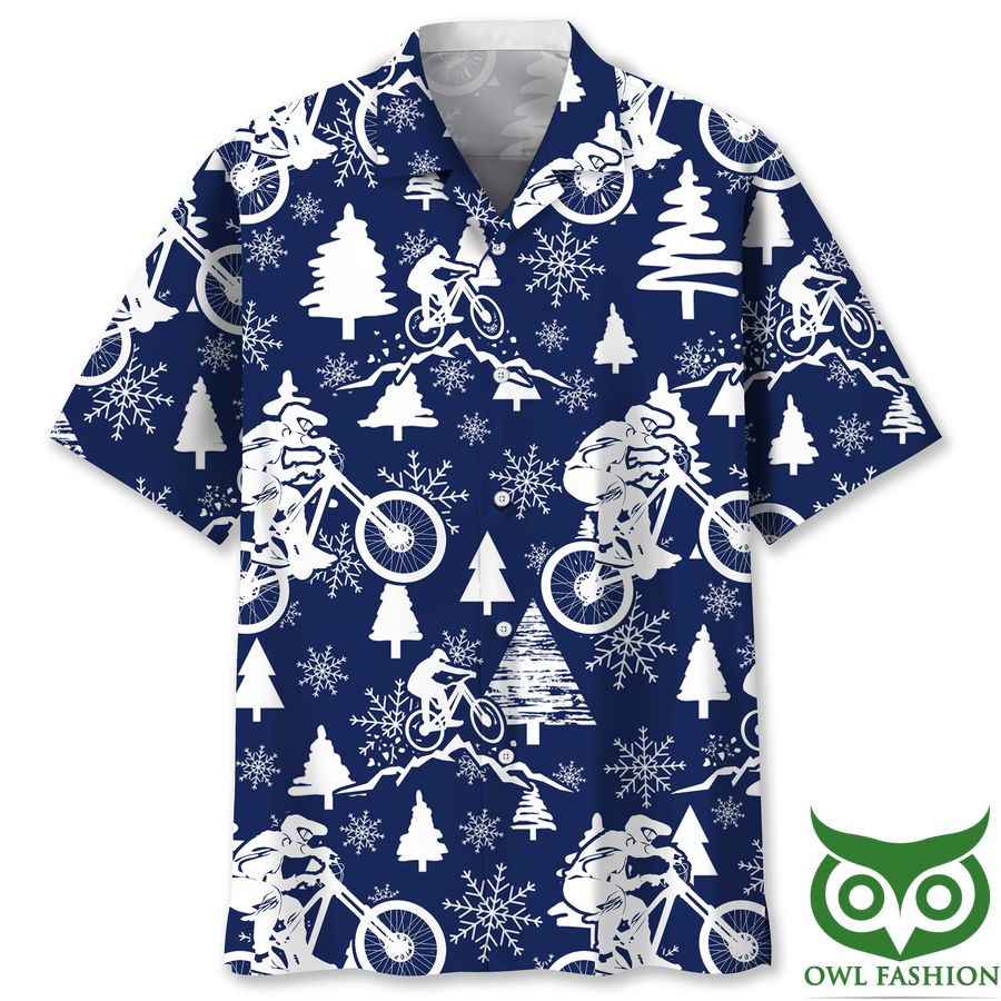 31 Mountain Bike White Christmas Vibe Dark Blue Hawaiian Shirt
