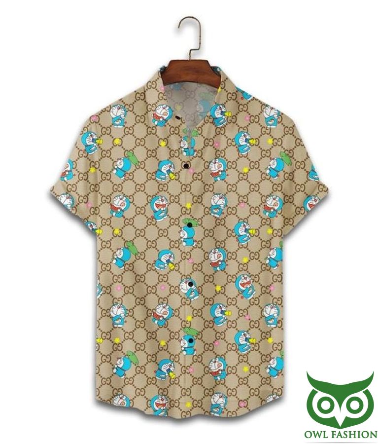 18 Limited Edition Gucci Brown with Doraemon Hawaiian Shirt Shorts