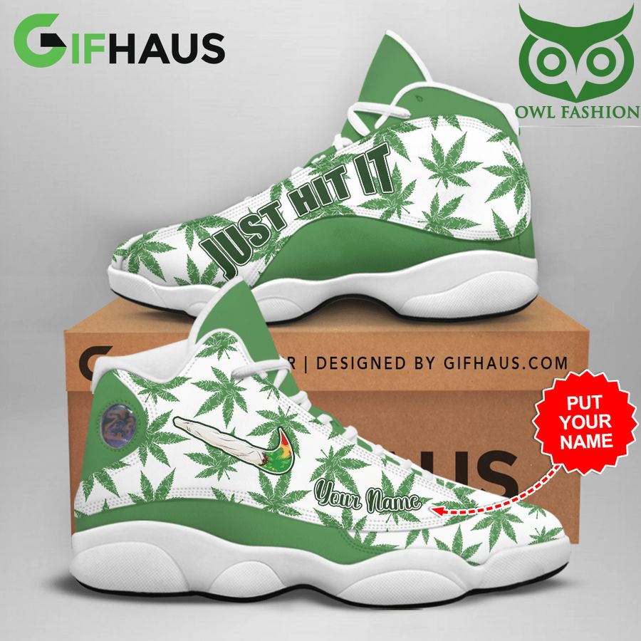51 Personalized Weed just hit it green white Custom Jordan 13 Sneaker