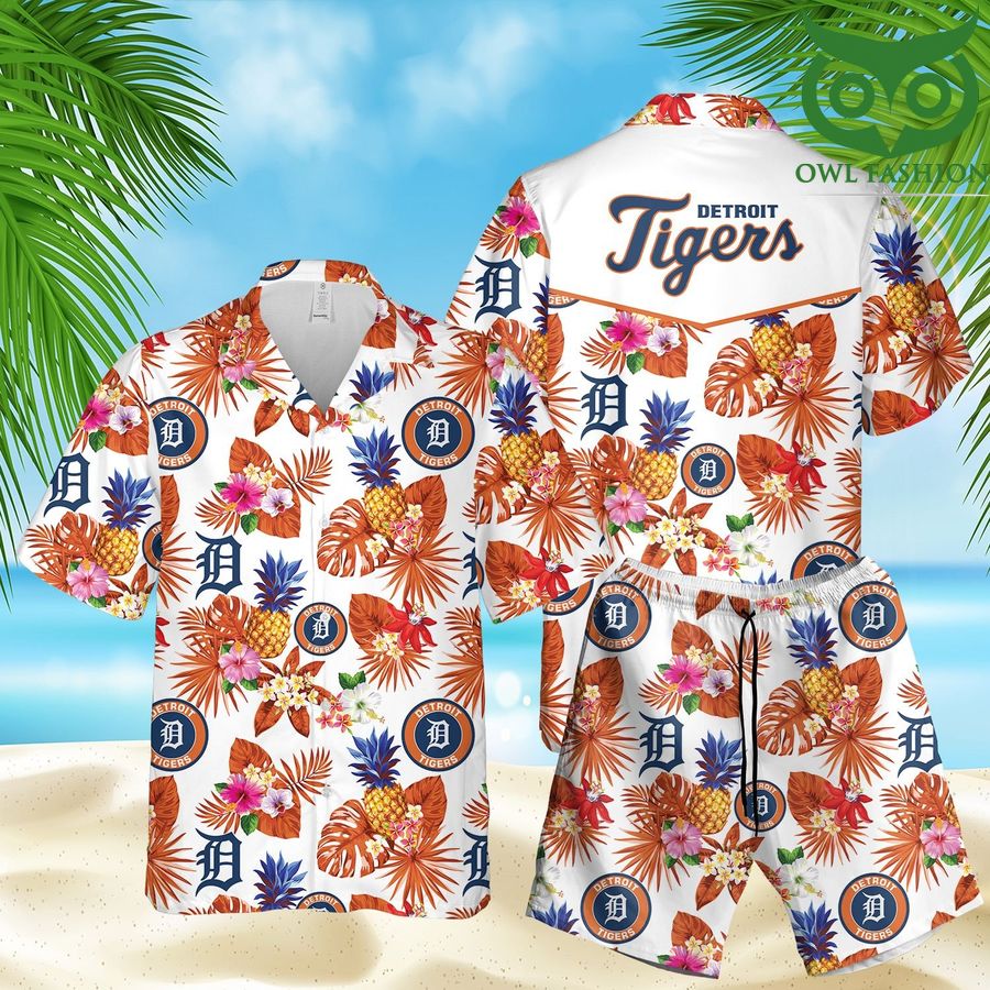 68 Detroit Tigers team pineapple 3D Hawaiian Shirt Shorts aloha summer
