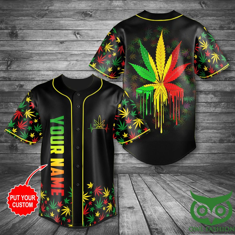 Custom Name Colorful Weed Leaf Black Baseball Jersey Shirt