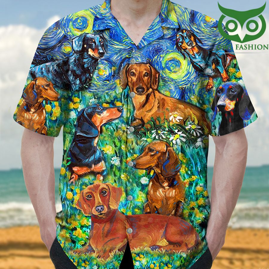 Dachshund Art Starry Night Hawaii Shirt Summer Vacation Dog Clothing Dachshund Lovers Gift
