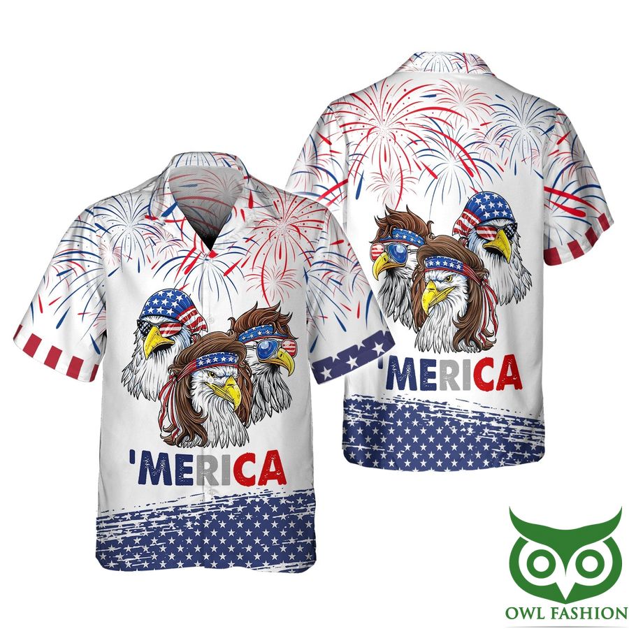 Eagle American Independence Day Colorful Firework White 3D Shirt