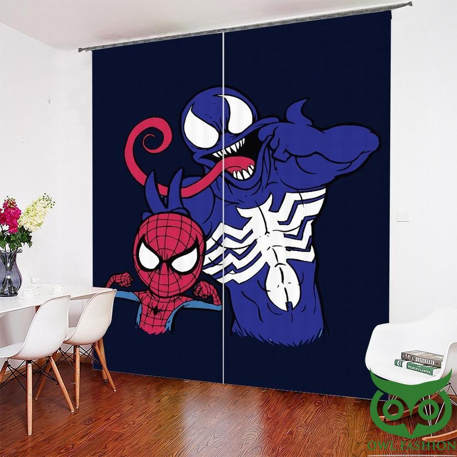 Funny Cartoon Spiderman And Venom Window Curtain