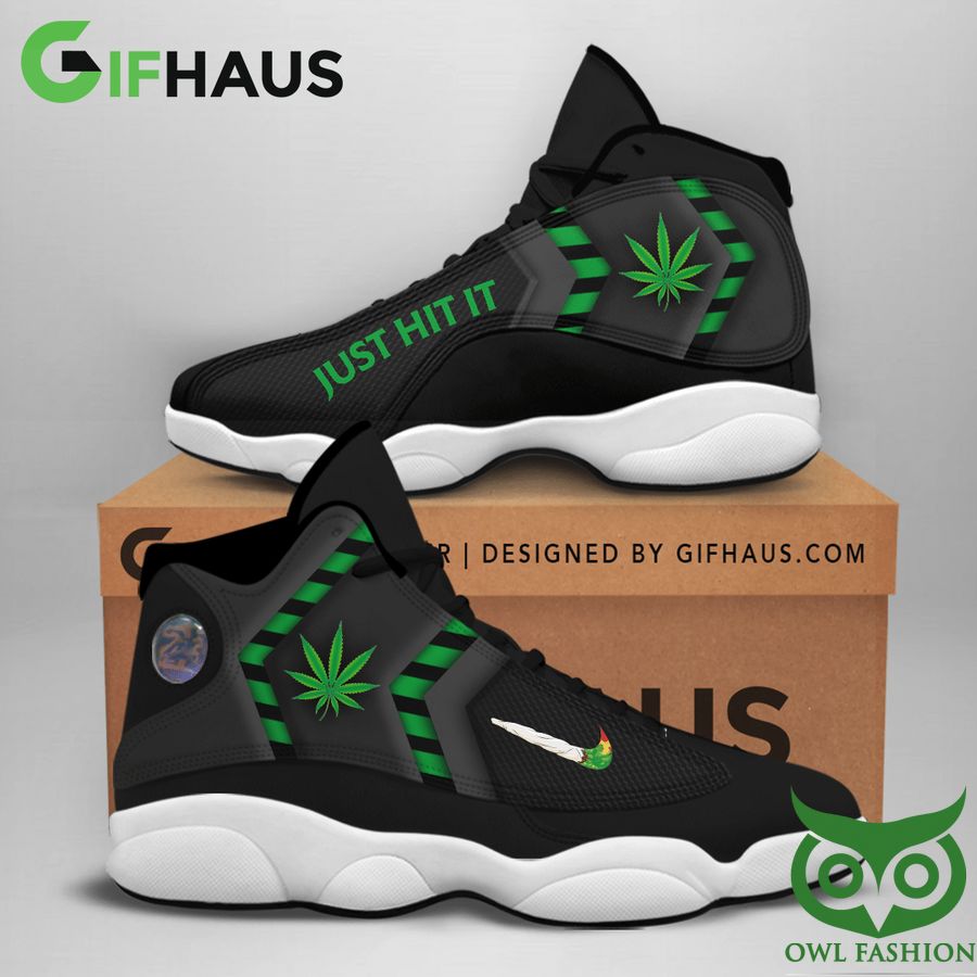 Just Hit It Nike Logo Weed Leaf Black Green Air Jordan 13