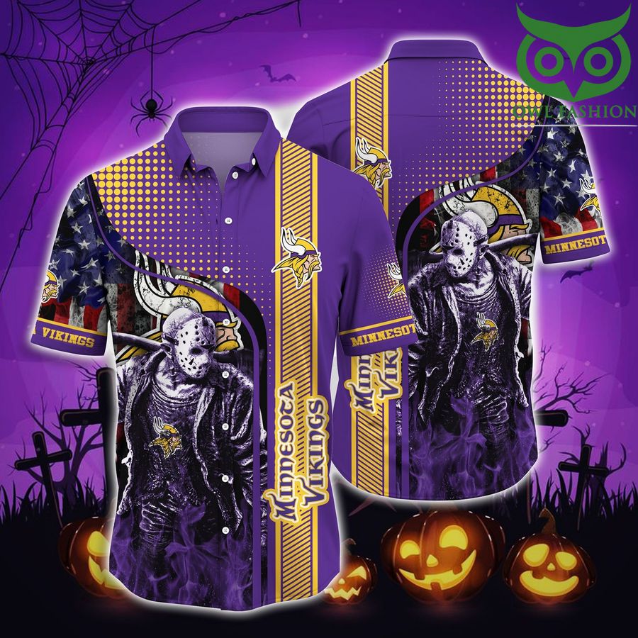 Minnesota Vikings NFL Halloween color blocks Hawaiian shirt