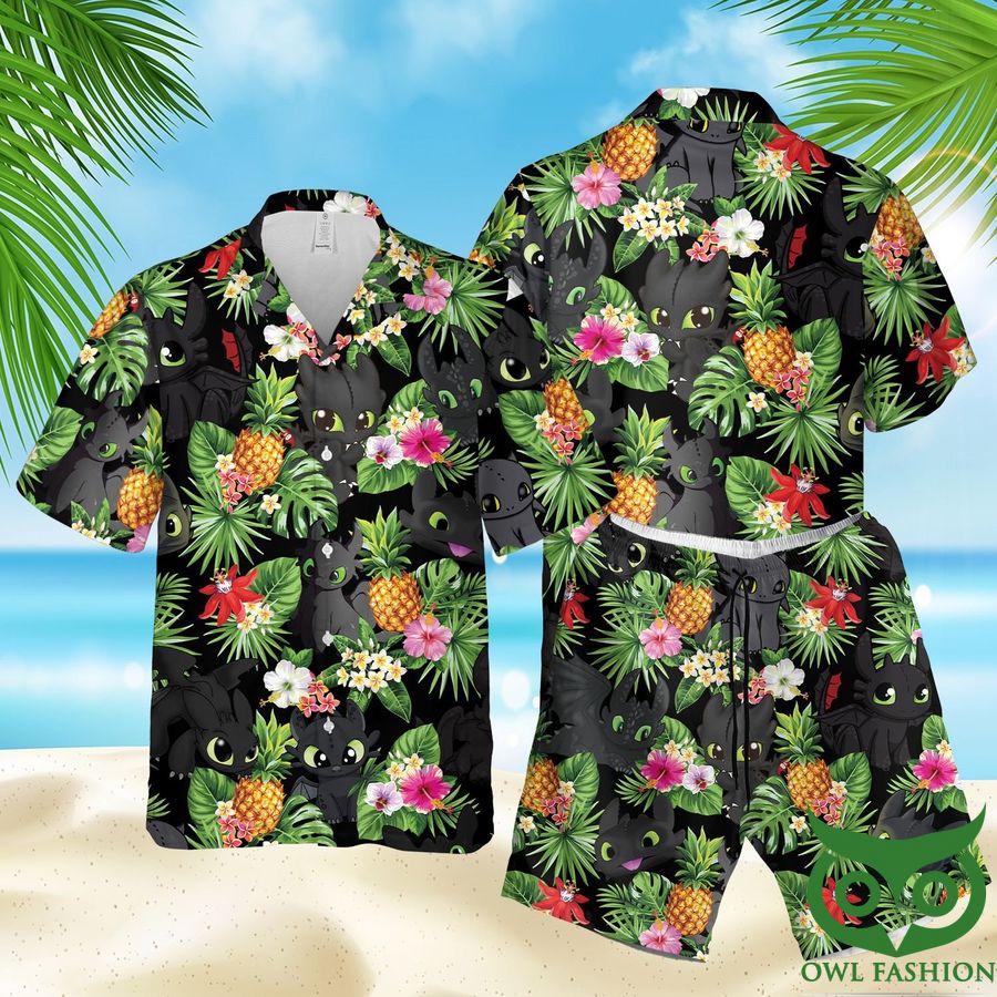 Toothless Dragon Summer Black Green Hawaiian Shirt Shorts