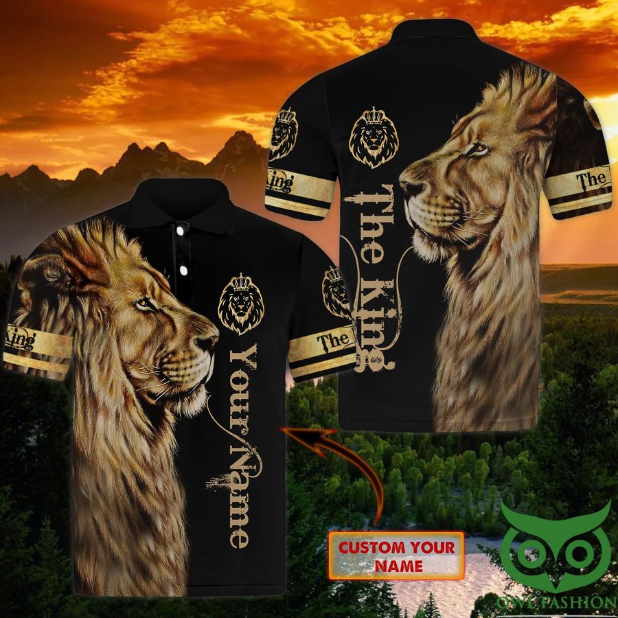 Custom Name Lion The King Black Background 3D Polo