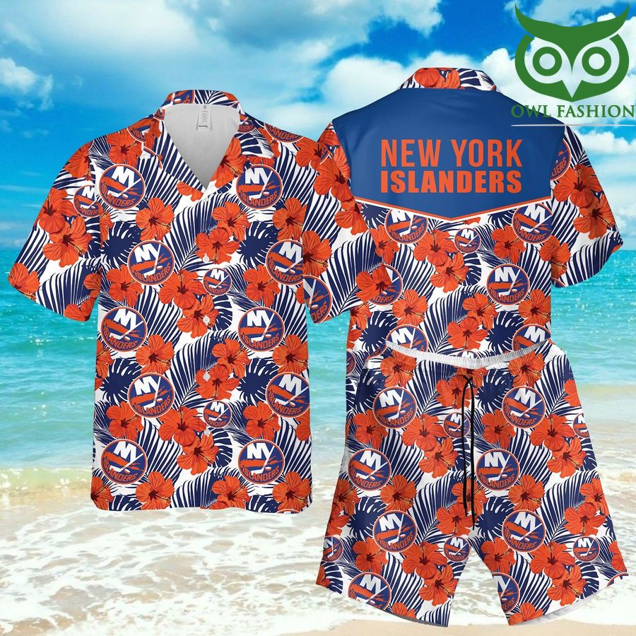 New York Islanders hockey hibicus 3D Hawaiian Shirt Shorts aloha summer