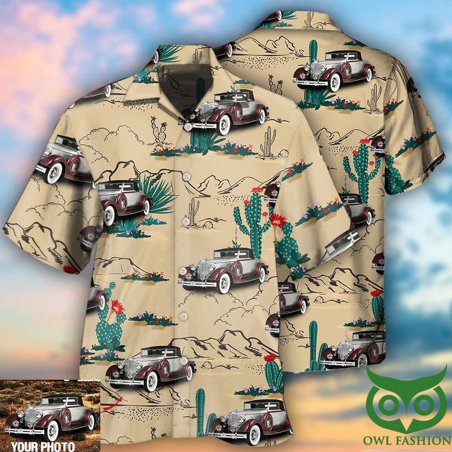 87 Vintage car on the desert basic style custom photo Hawaiian Shirt