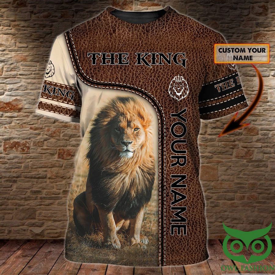 Custom Name The King Lion in the Forest Brown 3D T-shirt