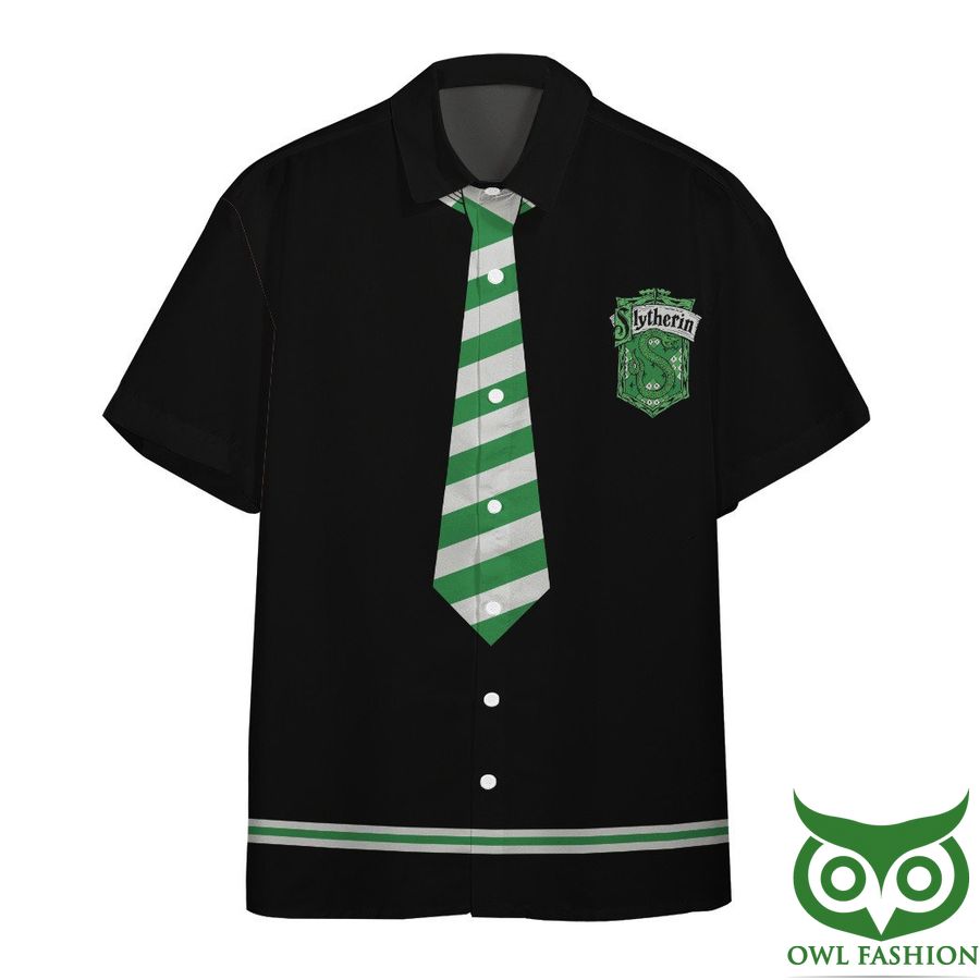 3D Harry Potter Slytherin Green Gray Cravat Black Hawaiian Shirt