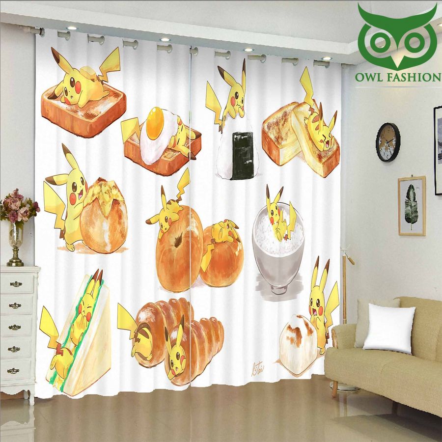 Pikachu With Foods And Coffee Window shower curtain set waterproof room decoration