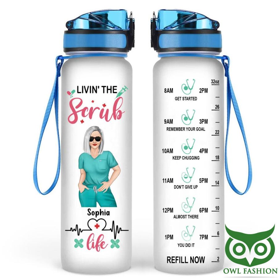 Personalized Nurse Living The Scrub Life Water Tracker Bottle