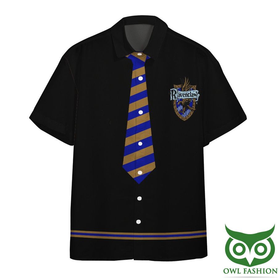 3D Harry Potter Ravenclaw Brown Blue Cravat Black Hawaiian Shirt