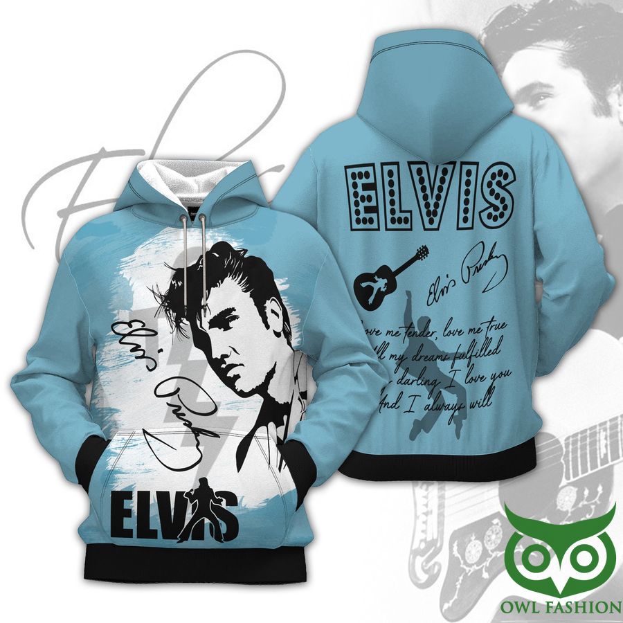 The King of Rock n Roll Elvis Presley Guitar Light Blue 3D Hoodie