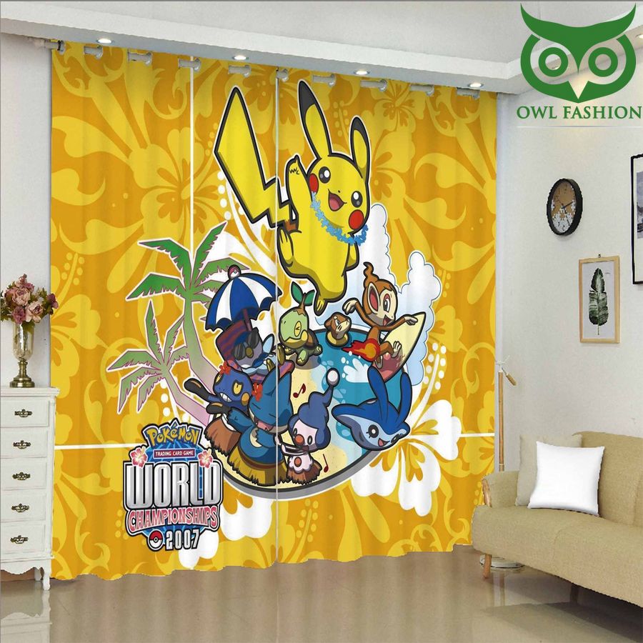 Yellow Flowers Pattern Pikachu World Window shower curtain set waterproof room decoration