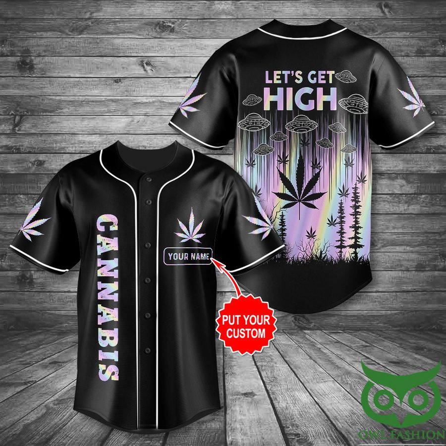 Custom Name Cannabis Let's Get High UFO Baseball Jersey Shirt