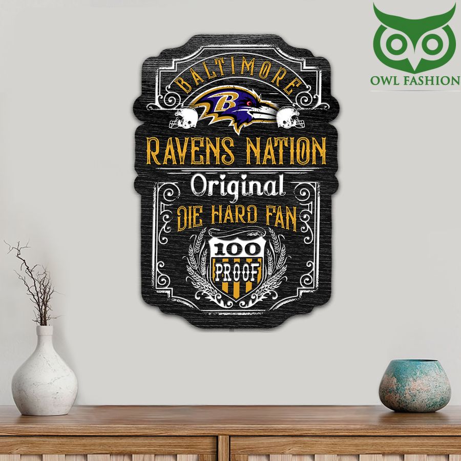 Die Hard Fan Baltimore Ravens Nation 100 Proof Metal Cut Sign