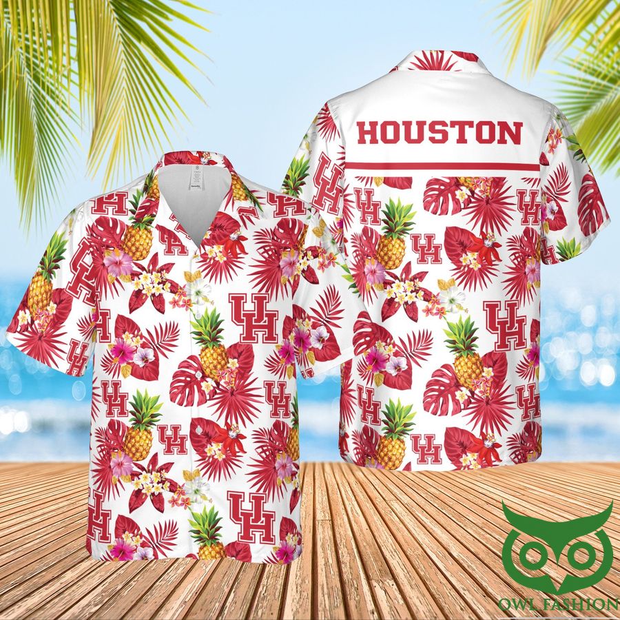 Houston Cougars White and Red Hawaiian Shirt