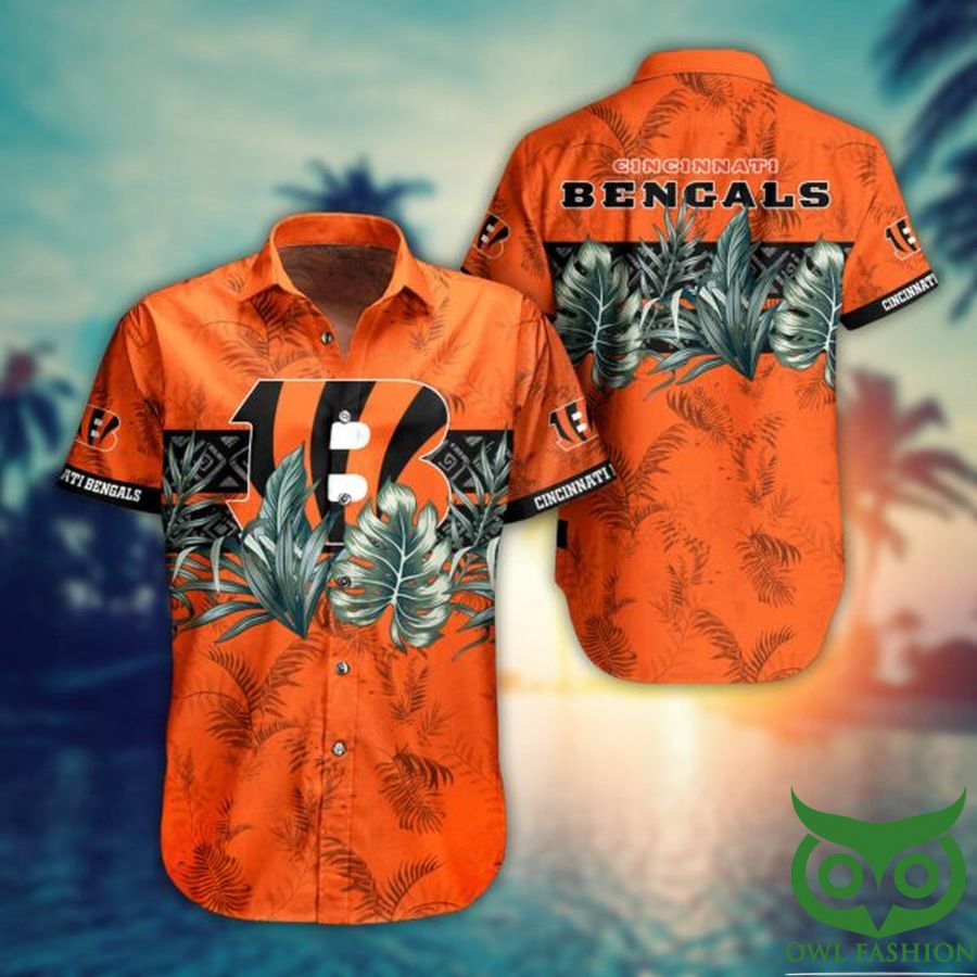 NFL Cincinnati Bengals Orange Green Leaf Hawaiian Shirt