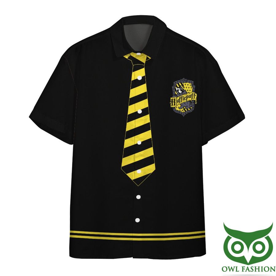 3D Harry Potter Hufflepuff Yellow Black Cravat Black Hawaiian Shirt