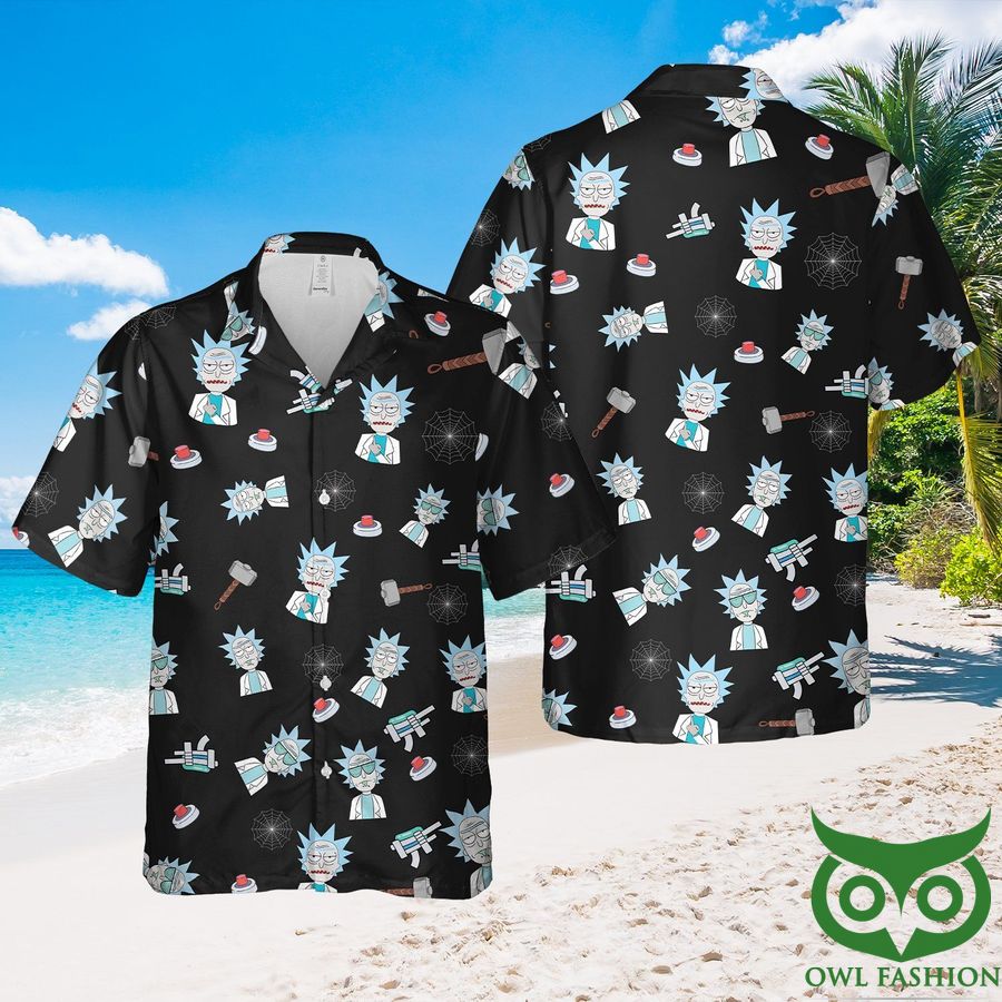 Cartoon Pattern Printed Black Hawaiian Shirt